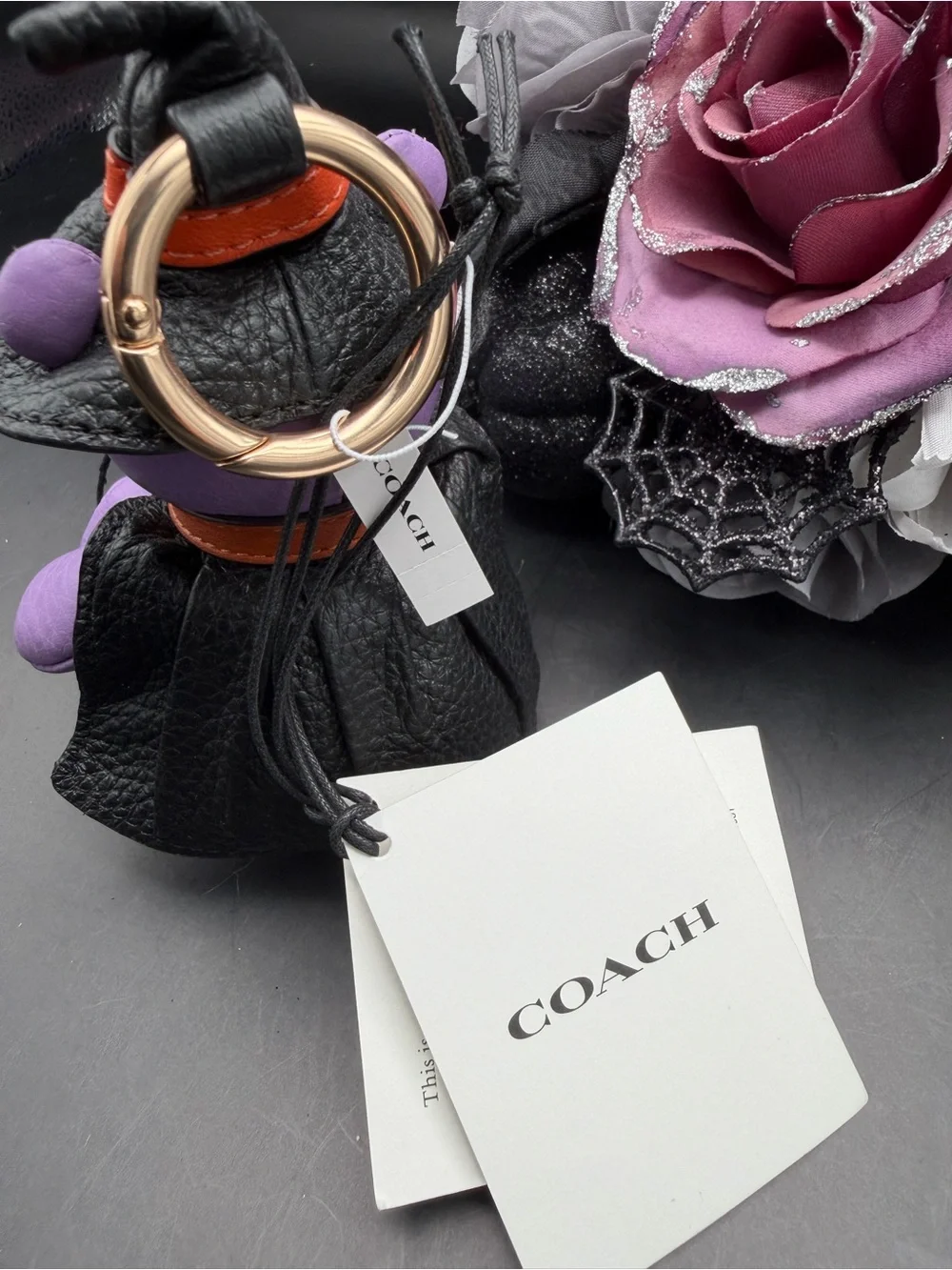 Coach Lavender Witch Bear Bag Charm with Black Hat and Orange Collar
